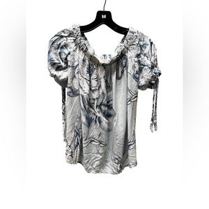 Three Days Blue and White Floral On/Off Shoulder Top XS